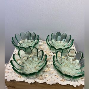 Set of 4 Recycled Green Glass Fruit Salad  Dessert Bowl 5” Made in Spain